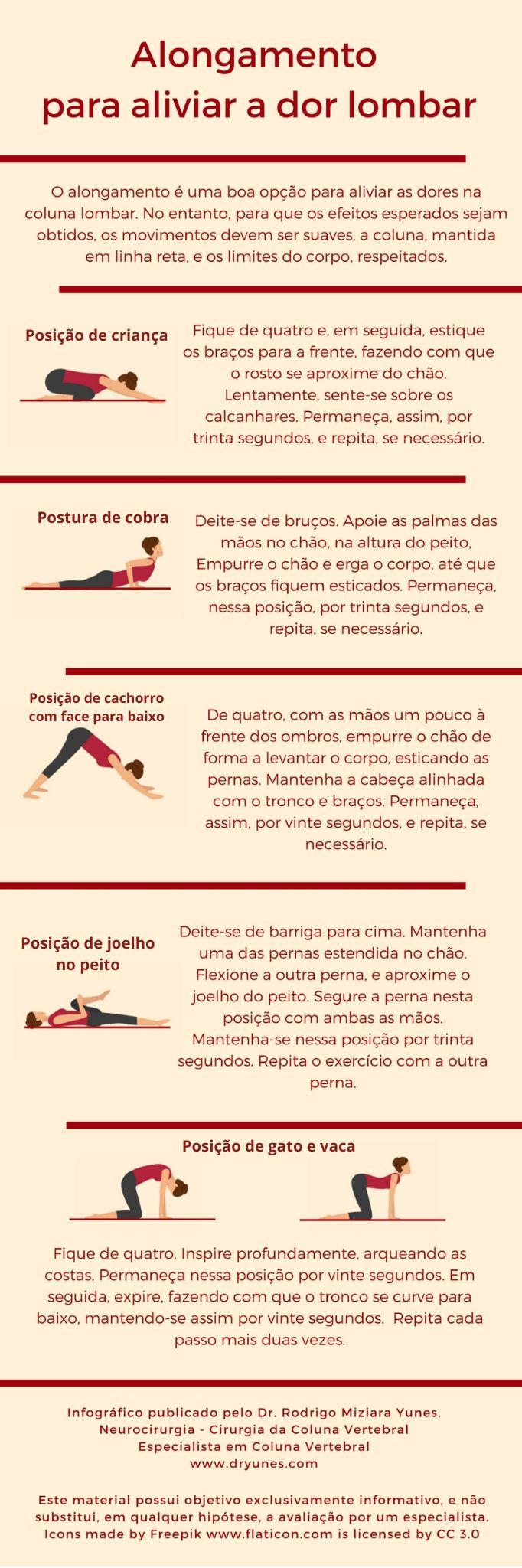 alongamentos para aliviar dor lombar infográfico